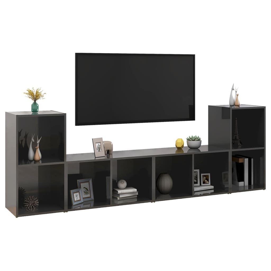 vidaXL TV-benker 4 stk høyglans grå 72x35x36,5 cm sponplate