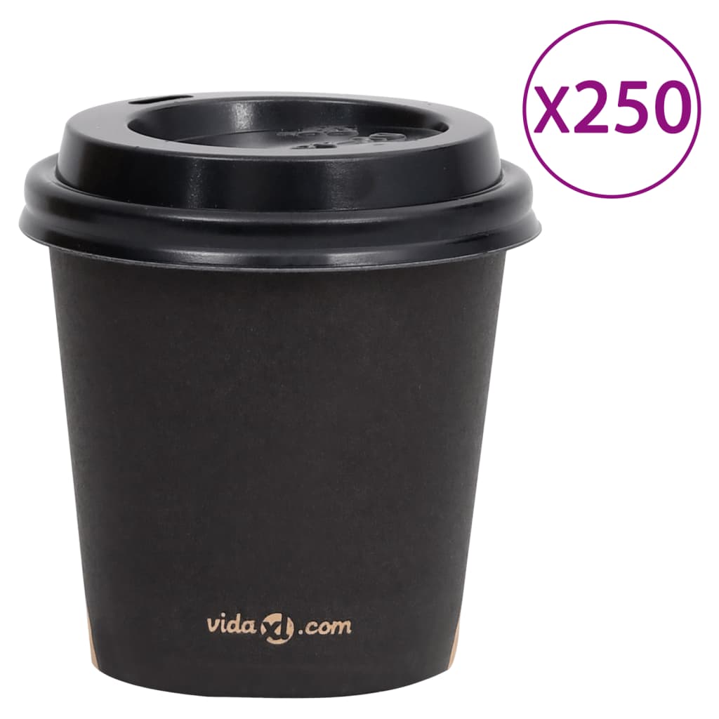 vidaXL Kaffepapirkopper med lokk 120 ml 250 stk svart