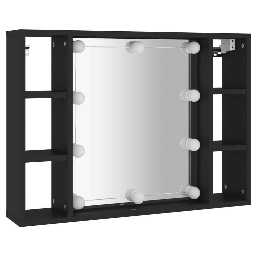 vidaXL Speilskap med LED svart 76x15x55 cm