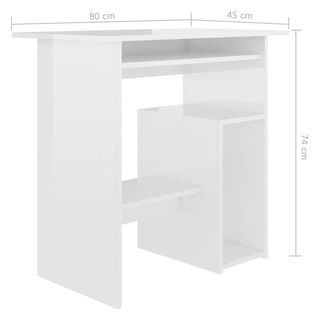 vidaXL Skrivebord høyglans hvit 80x45x74 cm sponplate