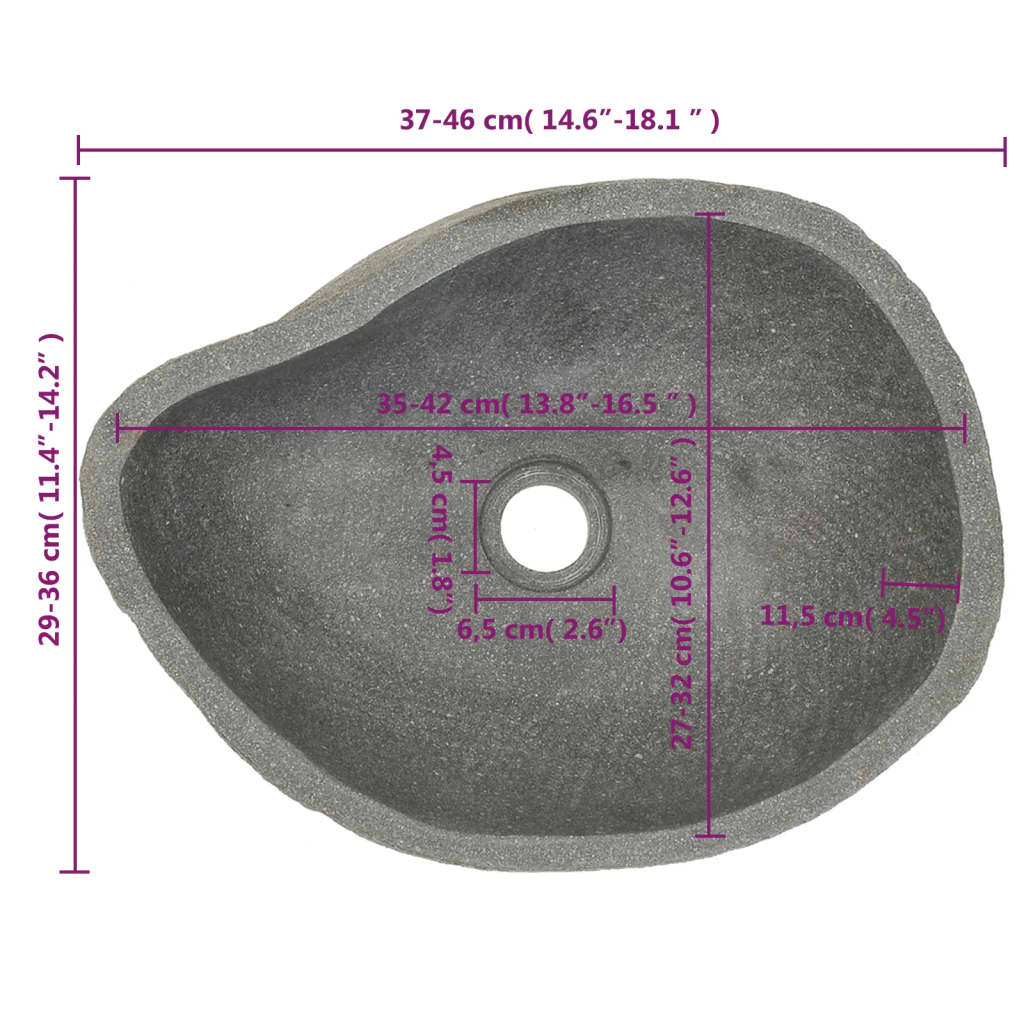 vidaXL Vaskeservant oval elvestein 37-46 cm