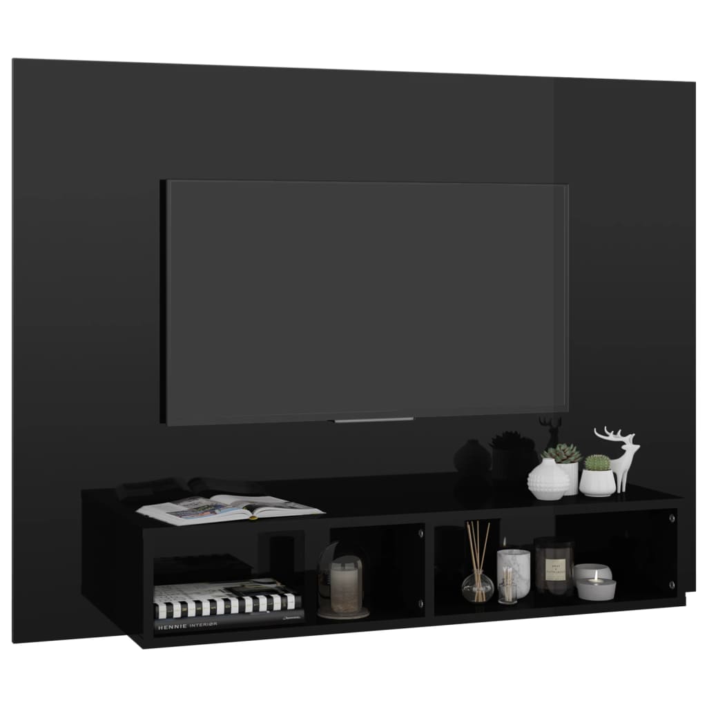 vidaXL Veggmontert TV-benk høyglans svart 120x23,5x90 cm sponplate