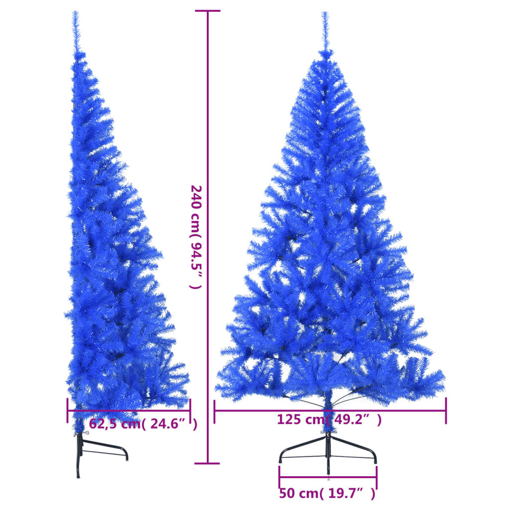 vidaXL Kunstig juletre halvt med stativ blå 240 cm PVC