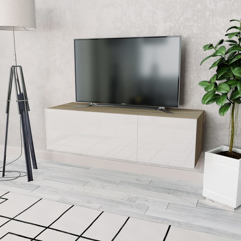 vidaXL TV-benk sponplater 120x40x34 cm hvit høyglans og eik