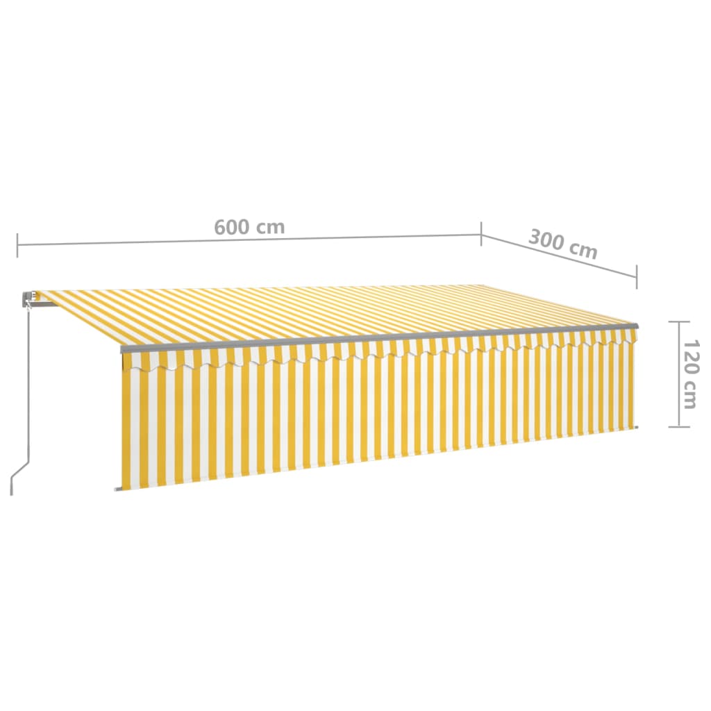vidaXL Manuell uttrekkbar markise med rullegardin 6x3 m gul og hvit
