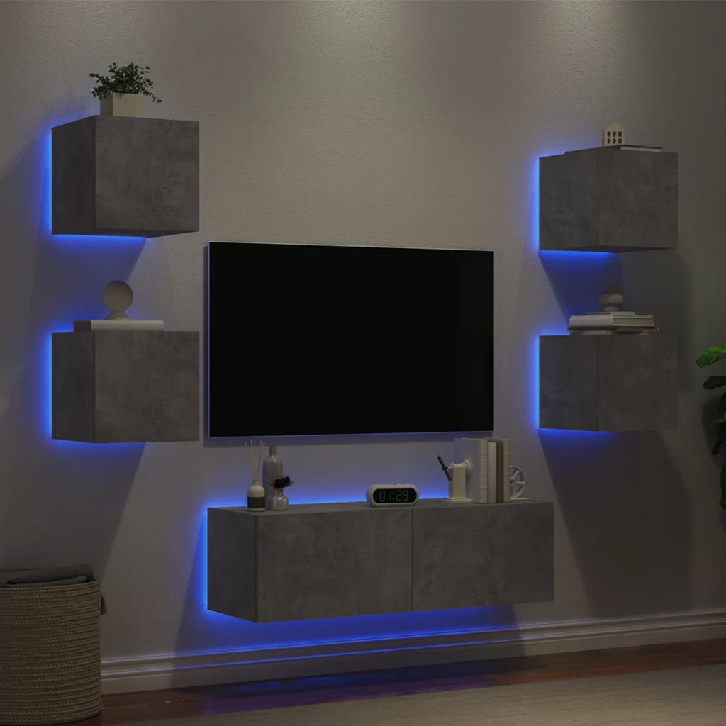 vidaXL Vegghengte TV-benker med LED 5 stk betonggrå