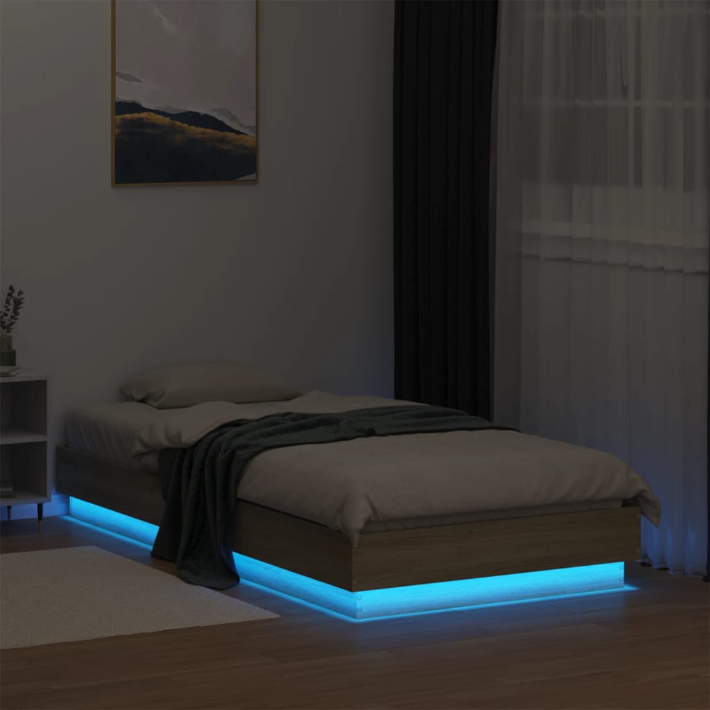 vidaXL Sengeramme med LED-lys sonoma eik 90x190 cm