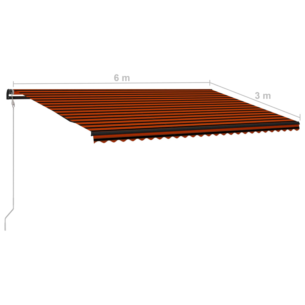 vidaXL Uttrekkbar markise med vindsensor LED 600x300cm oransje og brun