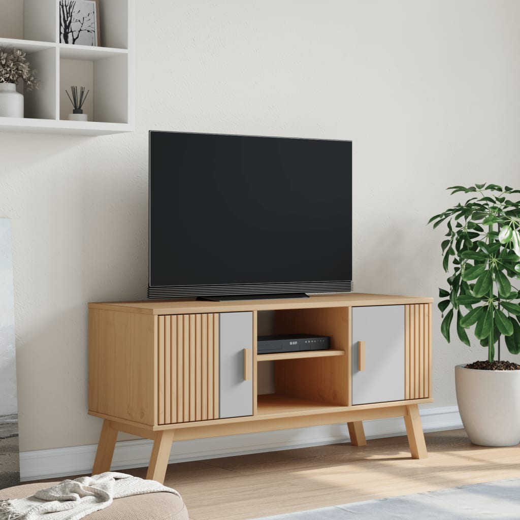 vidaXL TV-benk OLDEN grå og brun 114x43x57 cm heltre furu