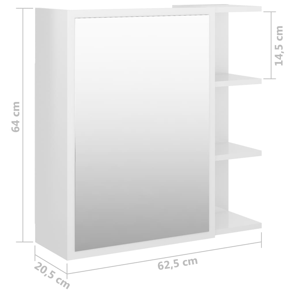 vidaXL Speilskap til baderom høyglans hvit 62,5x20,5x64 cm sponplate
