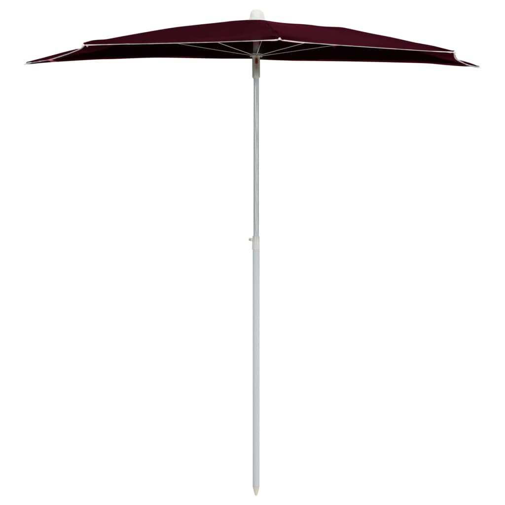 vidaXL Halvrund parasoll med stang 180x90 cm vinrød