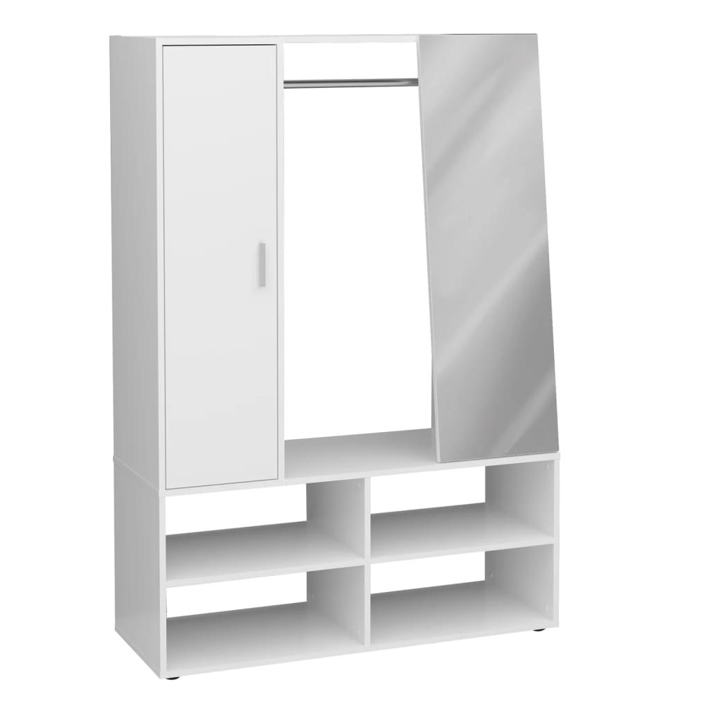 FMD Garderobe med 4 rom og speil 105x39,7x151,3 cm hvit