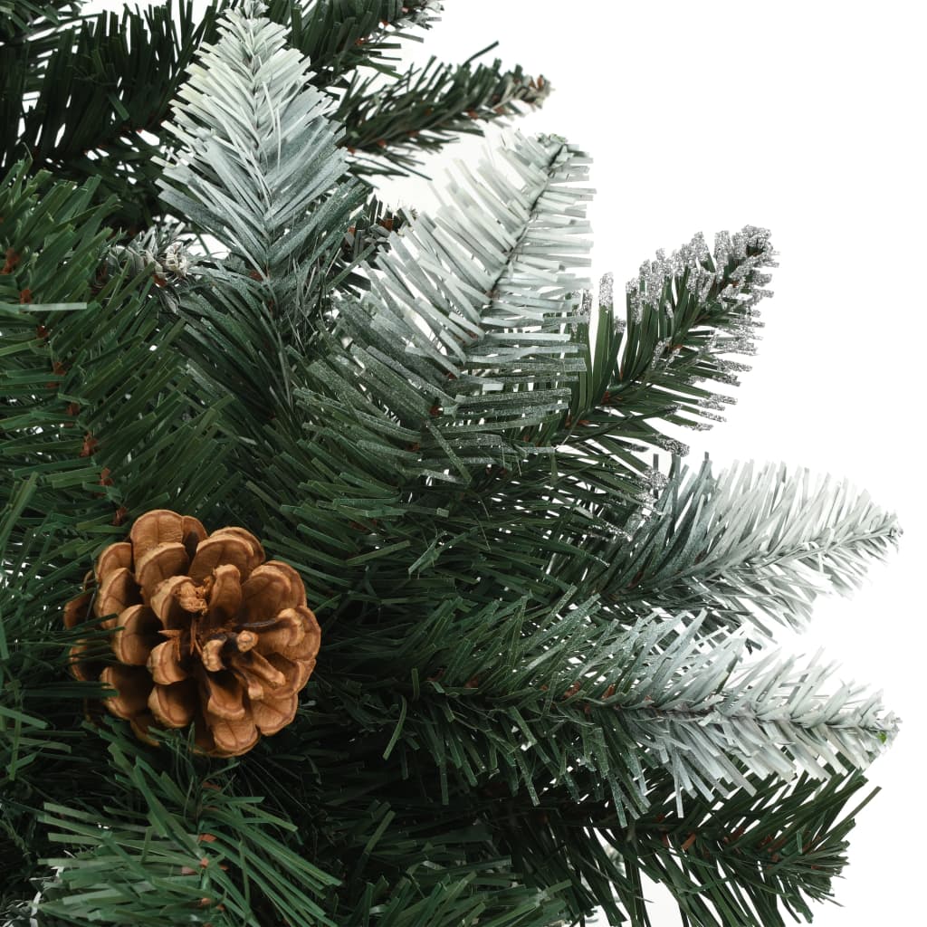 vidaXL Kunstig juletre med furukongler og hvitt glitter 210 cm