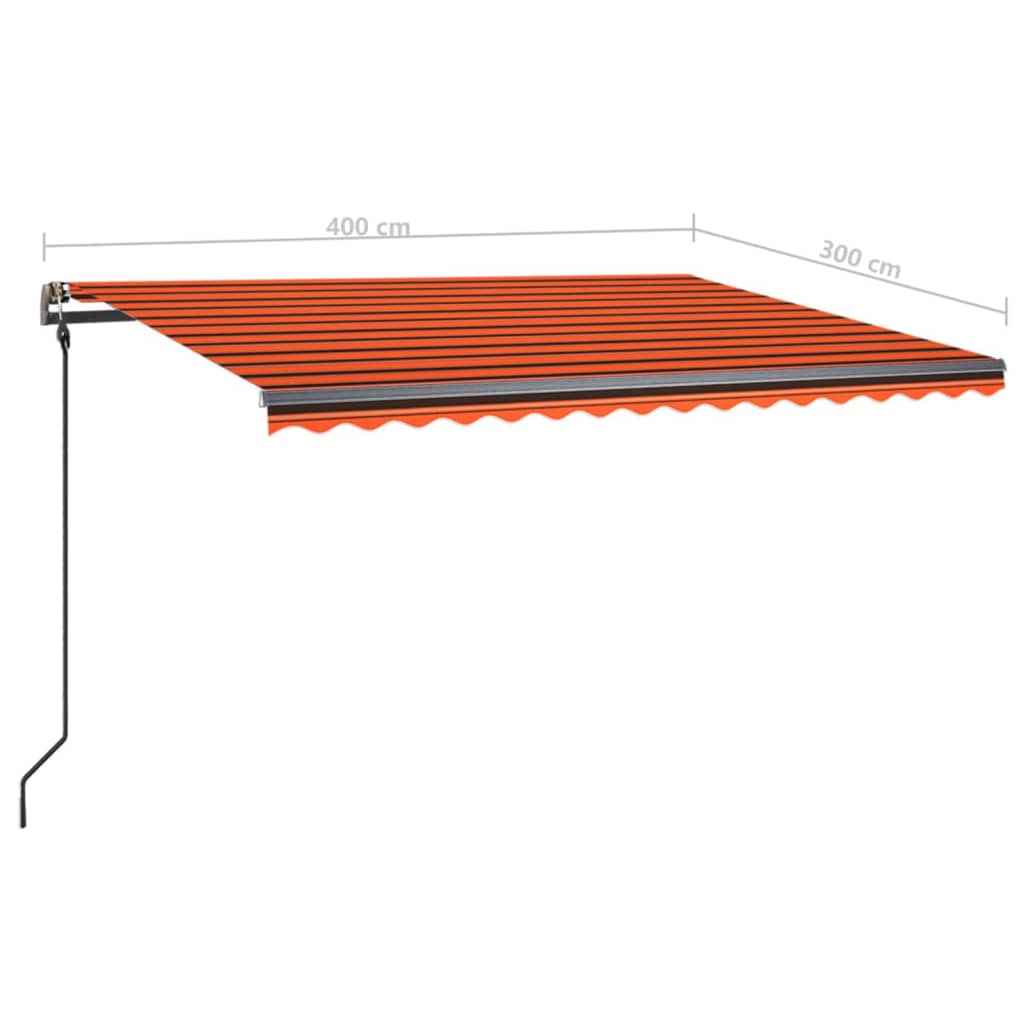 vidaXL Manuell uttrekkbar markise med LED 4x3 m oransje og brun