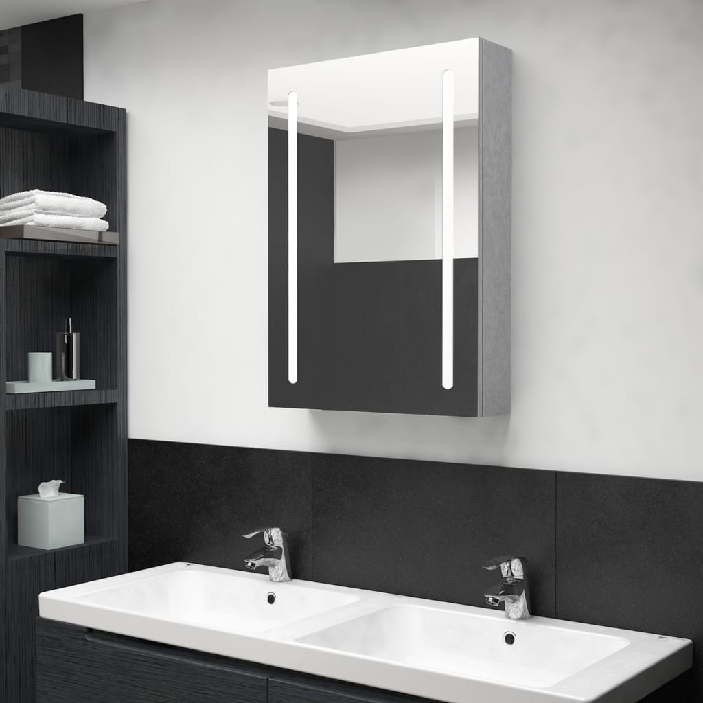 vidaXL LED-speilskap til bad betonggrå 50x13x70 cm