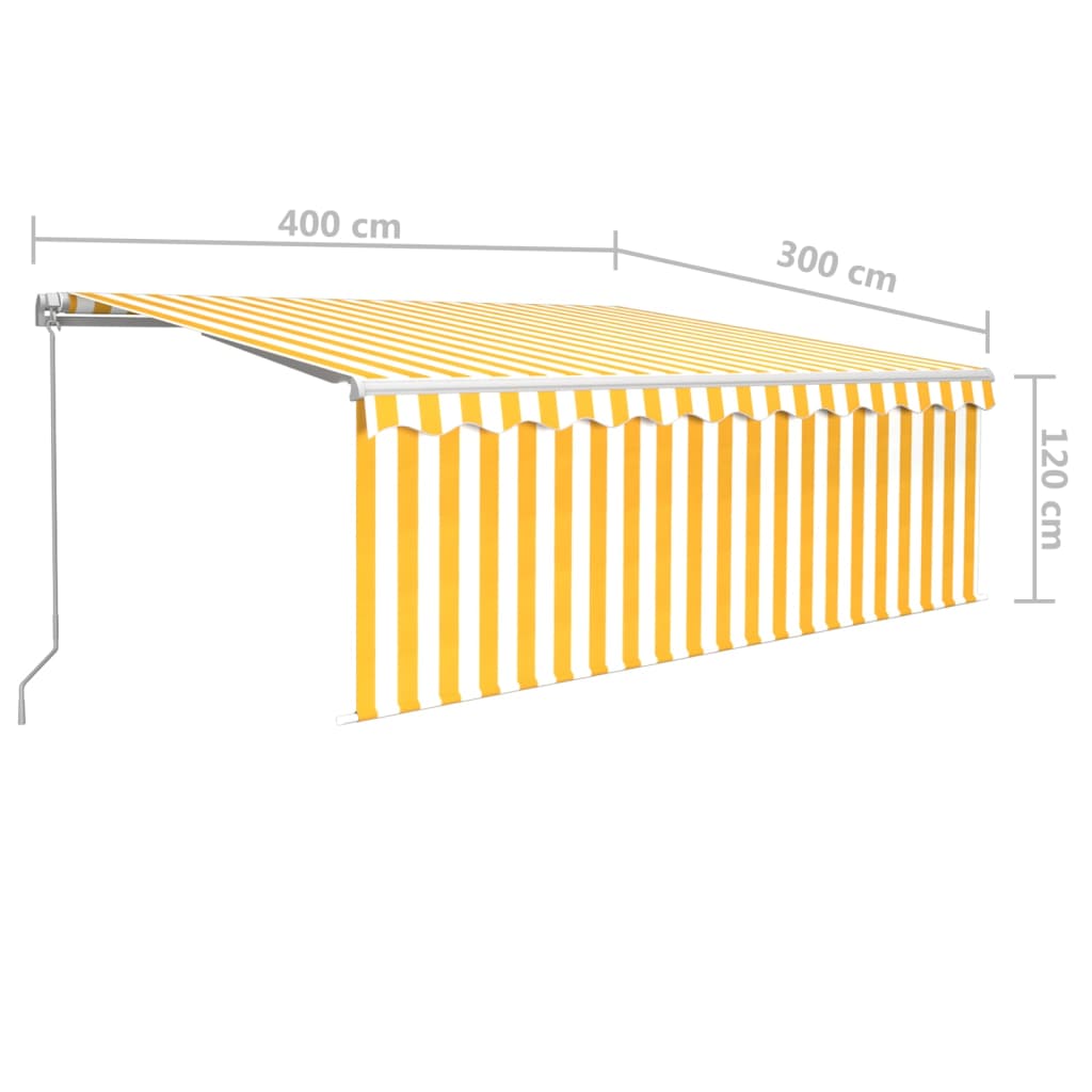 vidaXL Manuell uttrekkbar markise rullegardin og LED 4x3 m gul og hvit