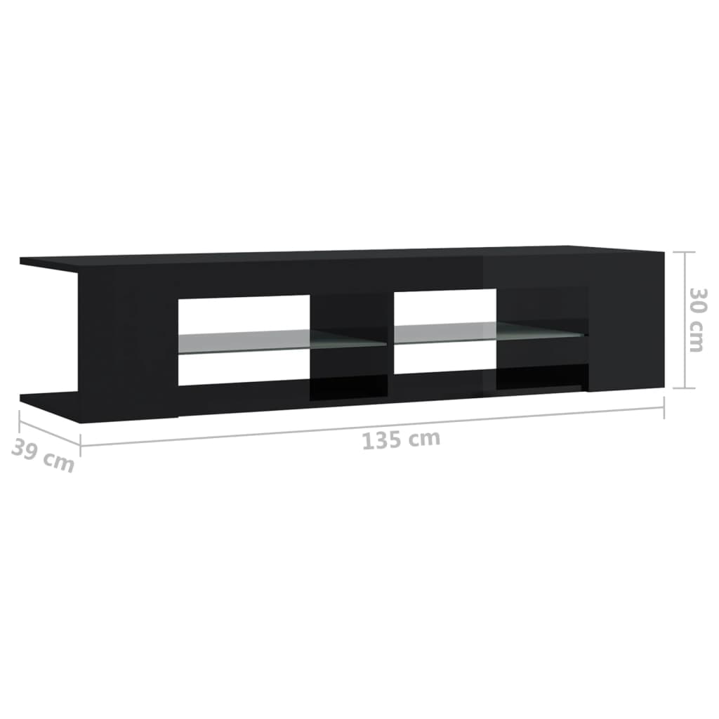 vidaXL TV-benk med LED-lys høyglans svart 135x39x30 cm