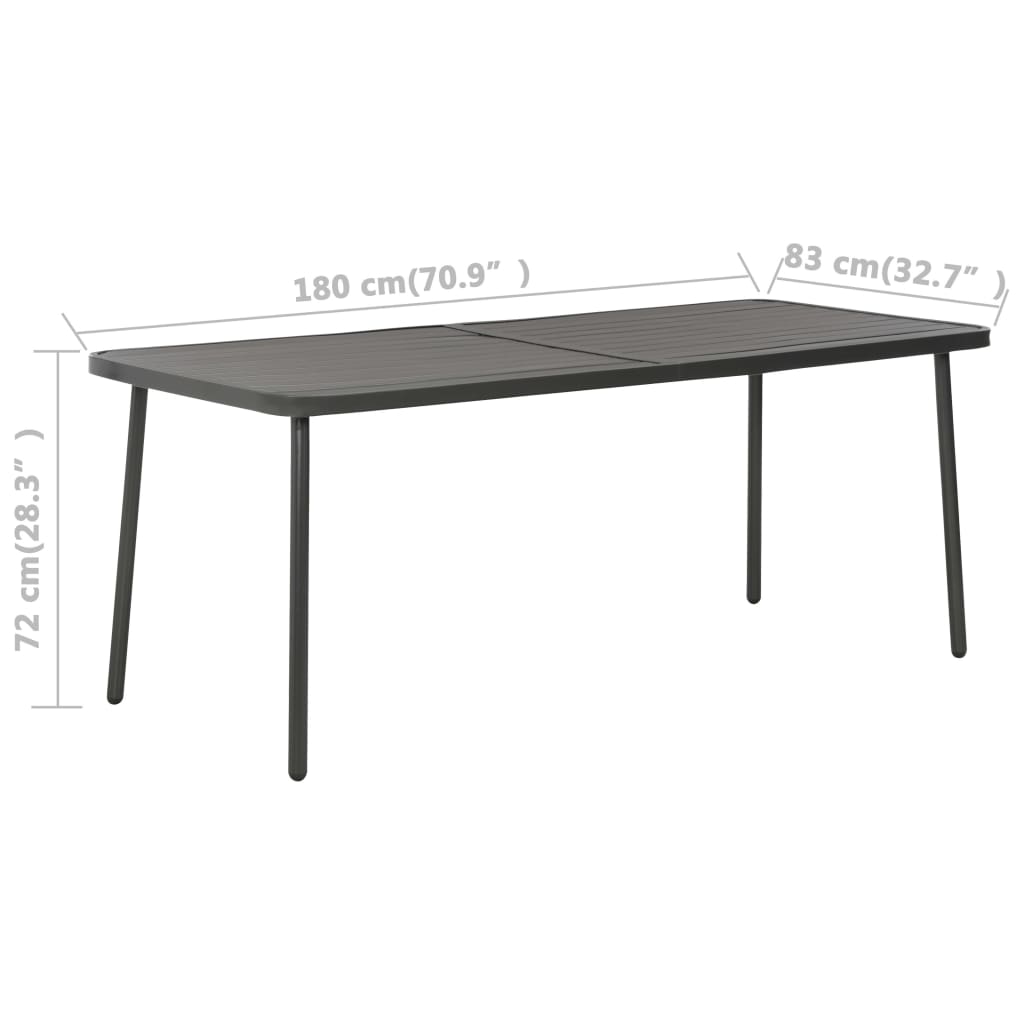 vidaXL Hagebord mørkegrå 180x83x72 cm stål