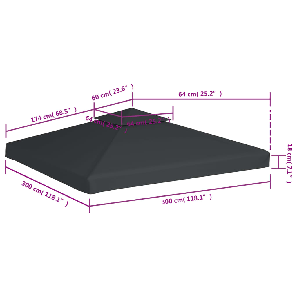 vidaXL Erstatningstrekk for paviljong 310 g/m² mørkegrå 3 x 3 m