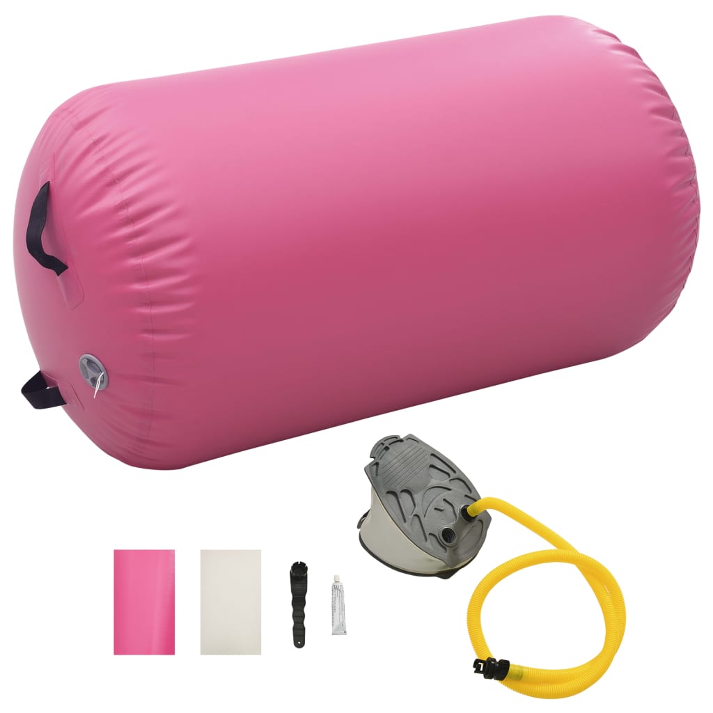 vidaXL Oppblåsbar gymnastikkrull med pumpe 100x60 cm PVC rosa