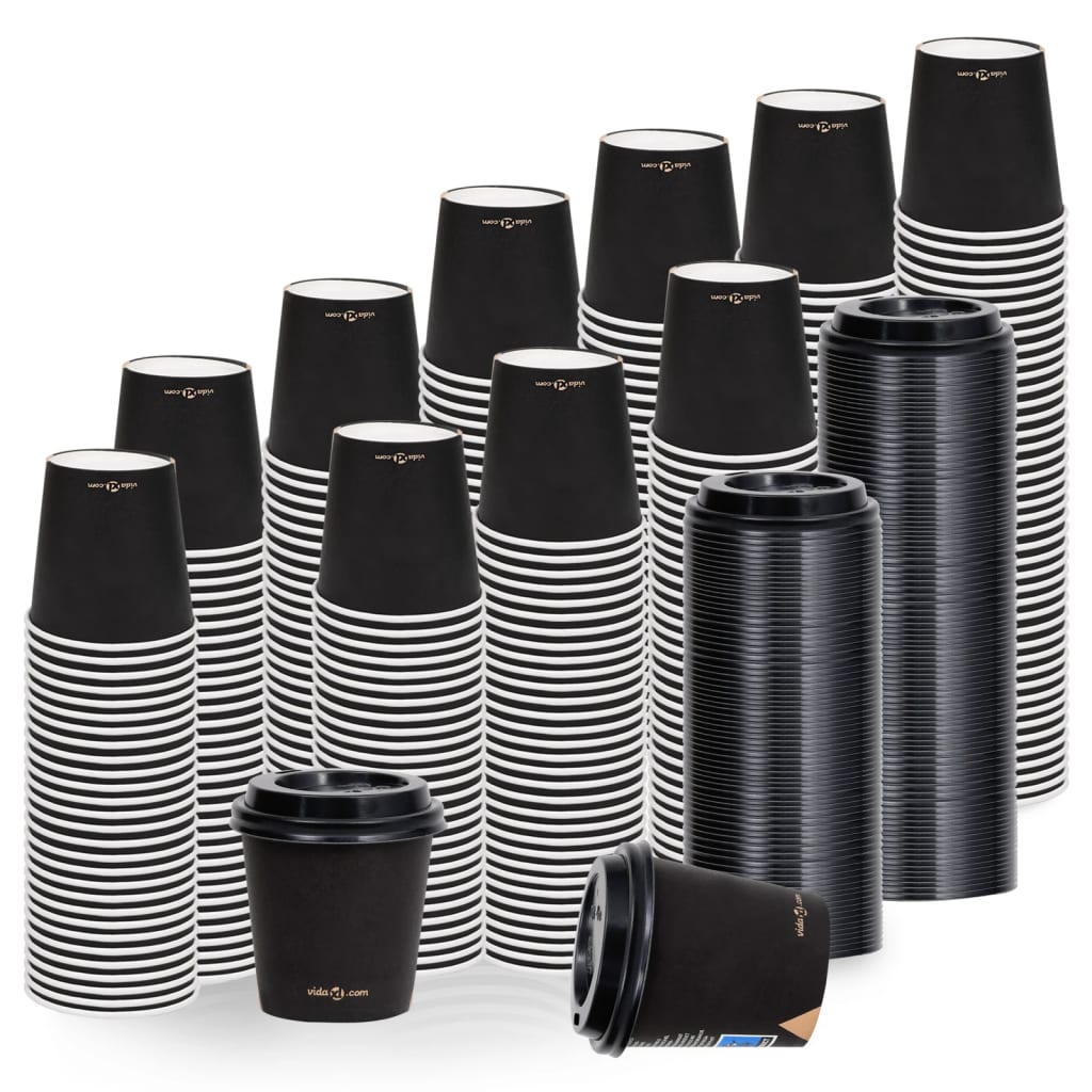 vidaXL Kaffepapirkopper med lokk 120 ml 1000 stk svart
