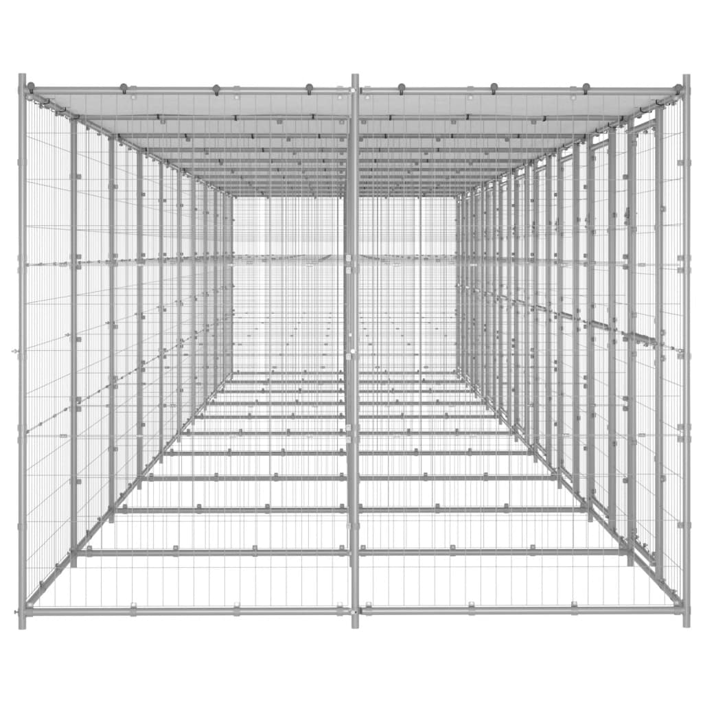 vidaXL Utendørs hundegård med tak 24,2 m² galvanisert stål