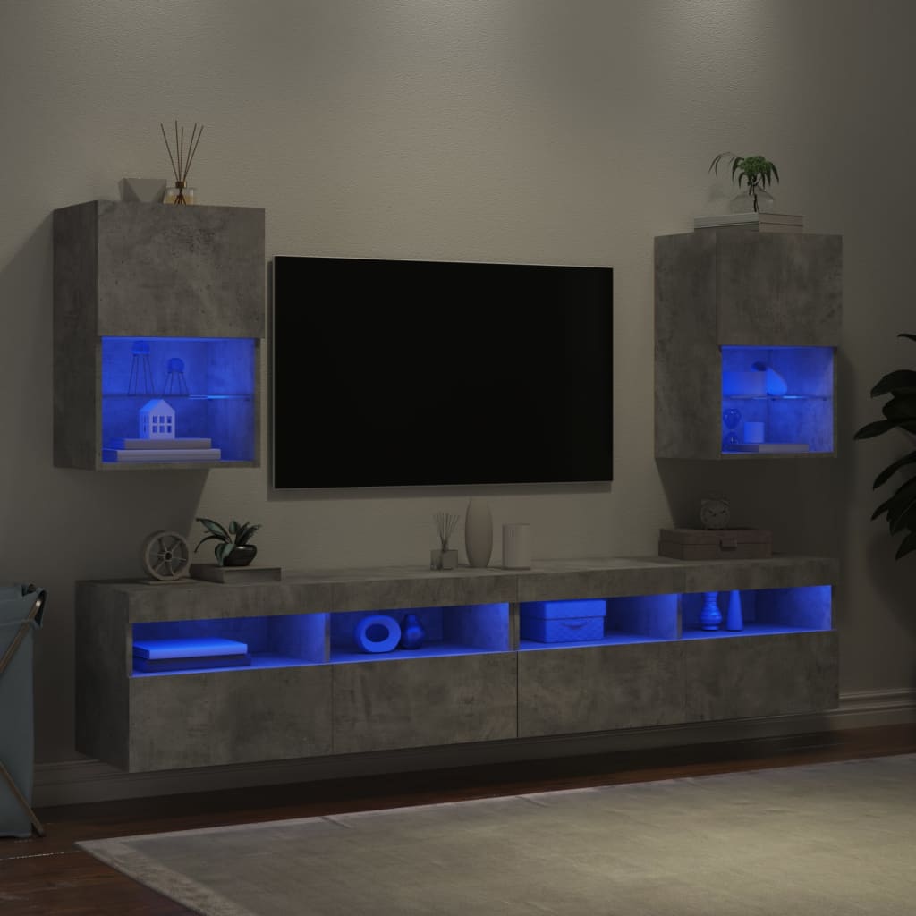 vidaXL TV-benker med LED-lys 2 stk betonggrå 40,5x30x60 cm