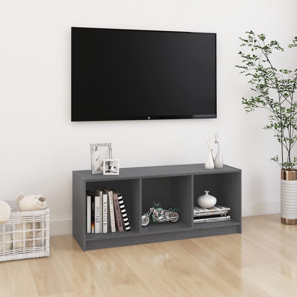 vidaXL TV-benk grå 104x33x41 cm heltre furu