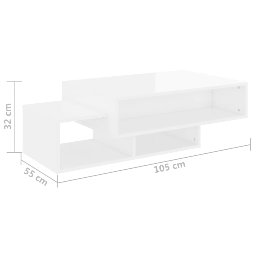vidaXL Salongbord høyglans hvit 105x55x32 cm sponplate