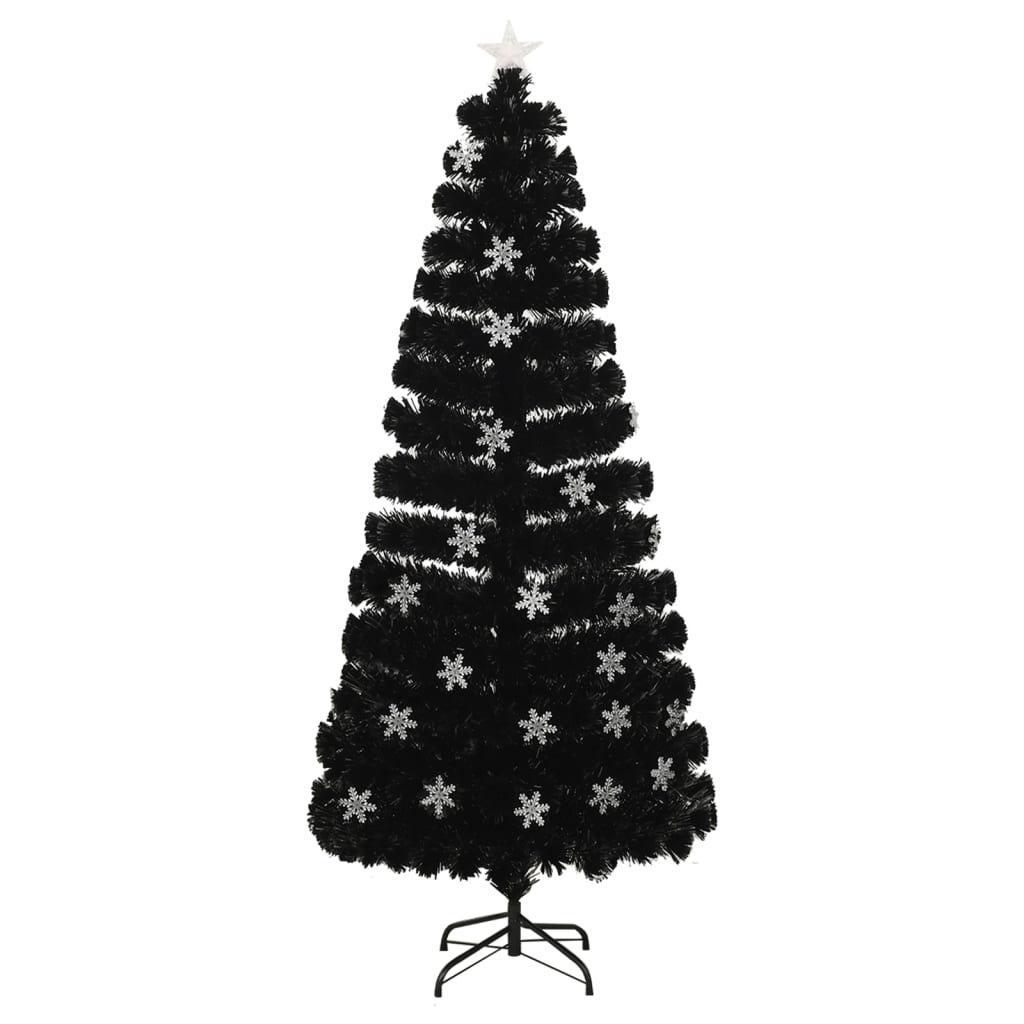 vidaXL Juletre med LED snøfnugg svart 180 cm fiberoptikk