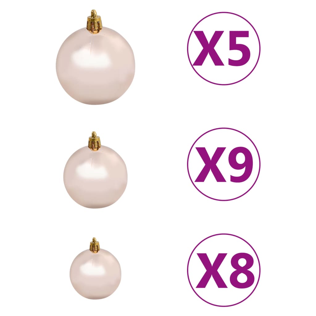 vidaXL Slankt juletre med LED og kulesett rosa 150 cm