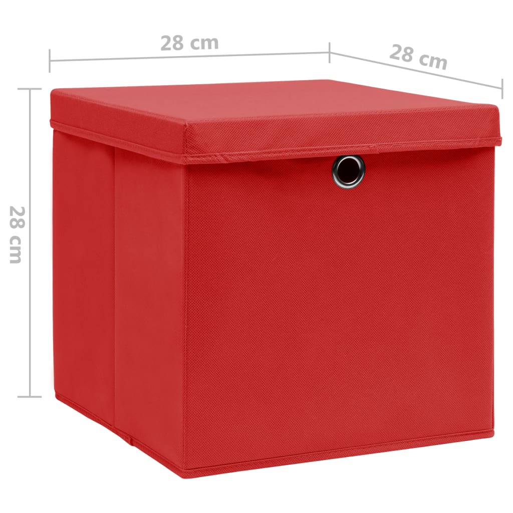 vidaXL Oppbevaringsbokser med deksler 4 stk 28x28x28 cm rød