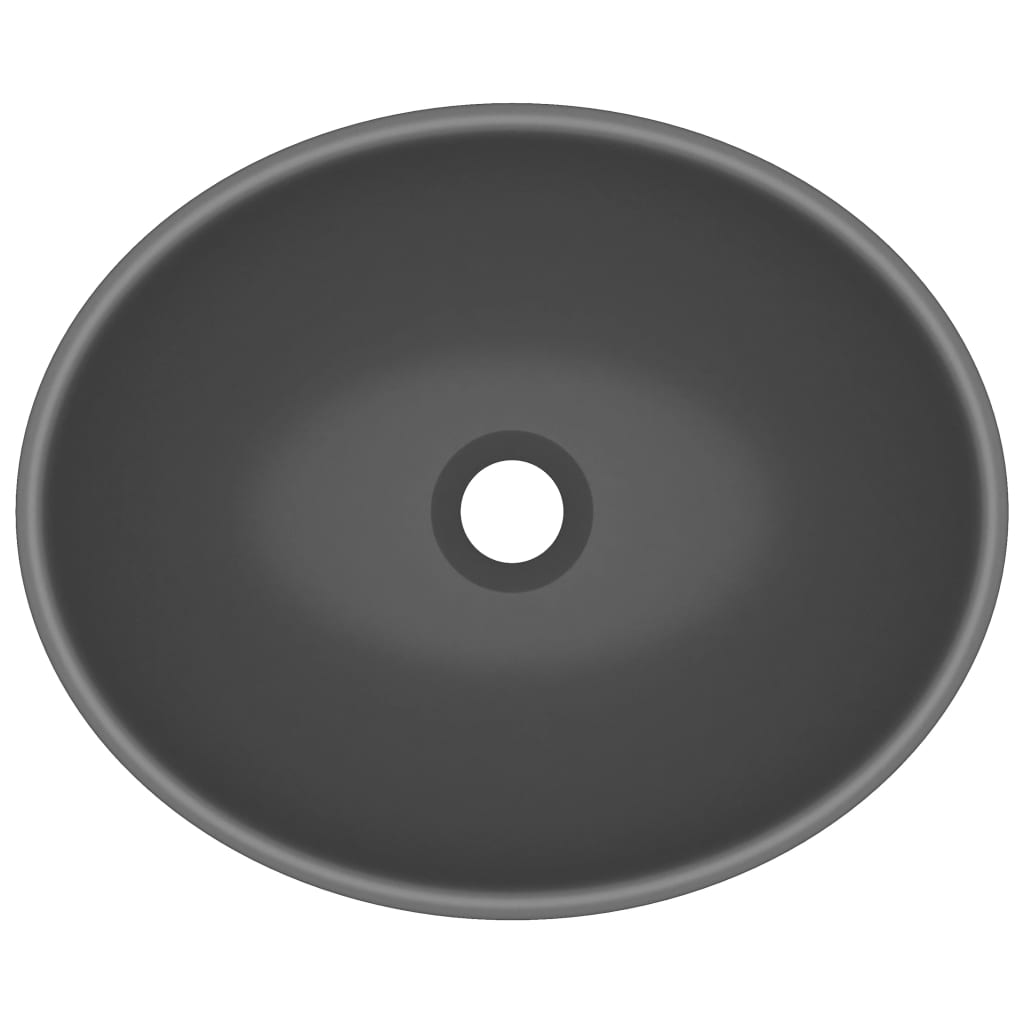 vidaXL Luksuriøs servant ovalformet matt mørkegrå 40x33 cm keramisk