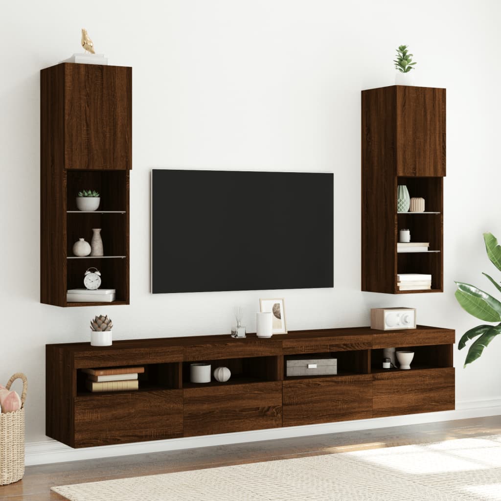 vidaXL TV-benker med LED-lys 2 stk brun eik 30,5x30x102 cm