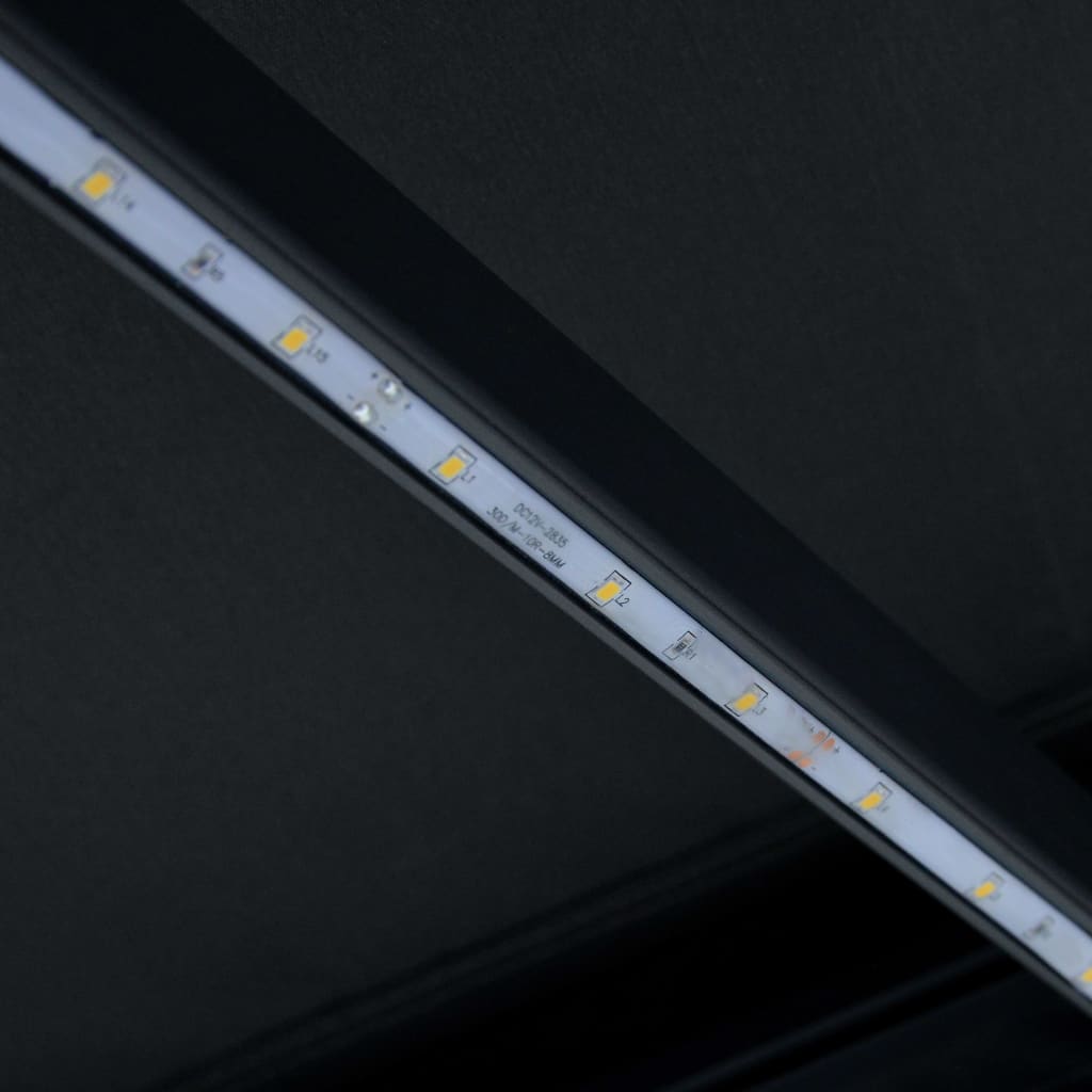 vidaXL Uttrekkbar markise med vindsensor og LED 450x300 cm antrasitt
