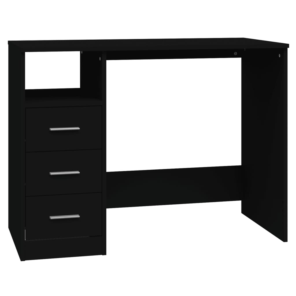 vidaXL Skrivebord med skuffer svart 102x50x76 cm konstruert tre