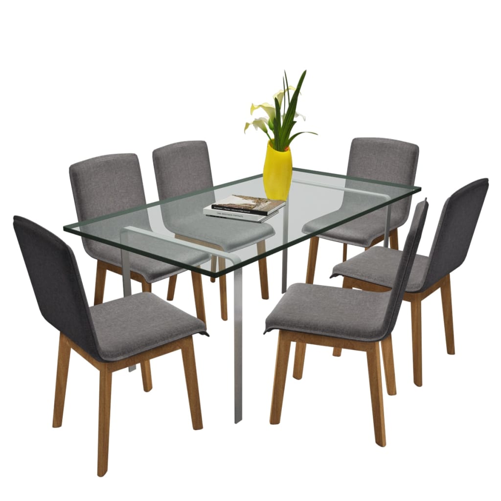 vidaXL Spisestoler 6 stk lysegrå stoff og heltre eik