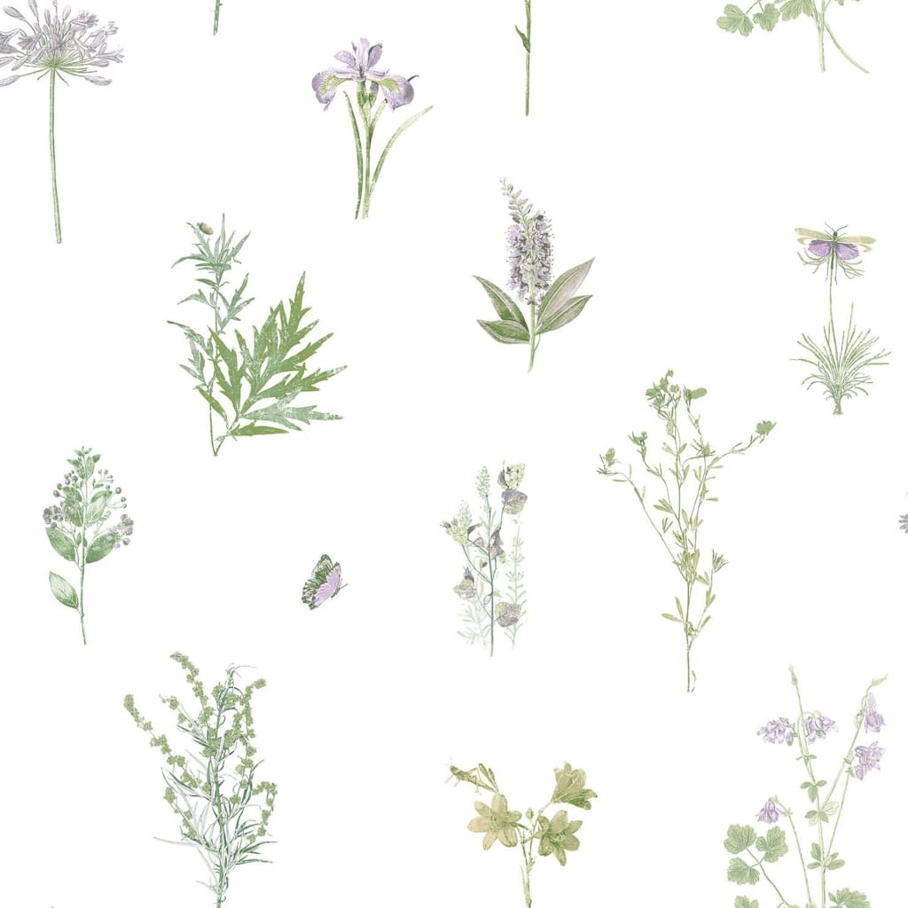 Evergreen Veggtapet Herbs And Flowers hvit