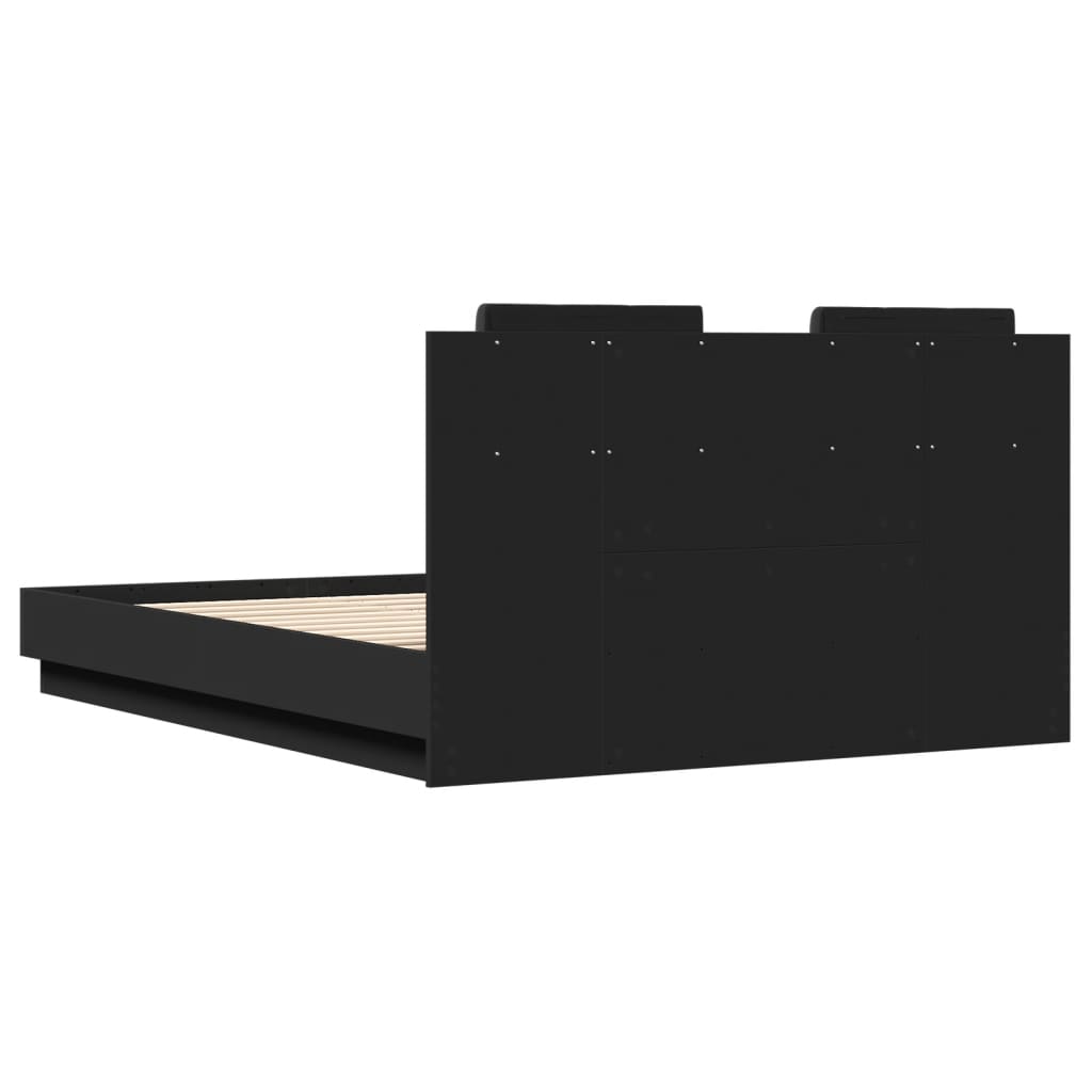 vidaXL Sengeramme med hodegavl og LED-lys svart 120x190 cm