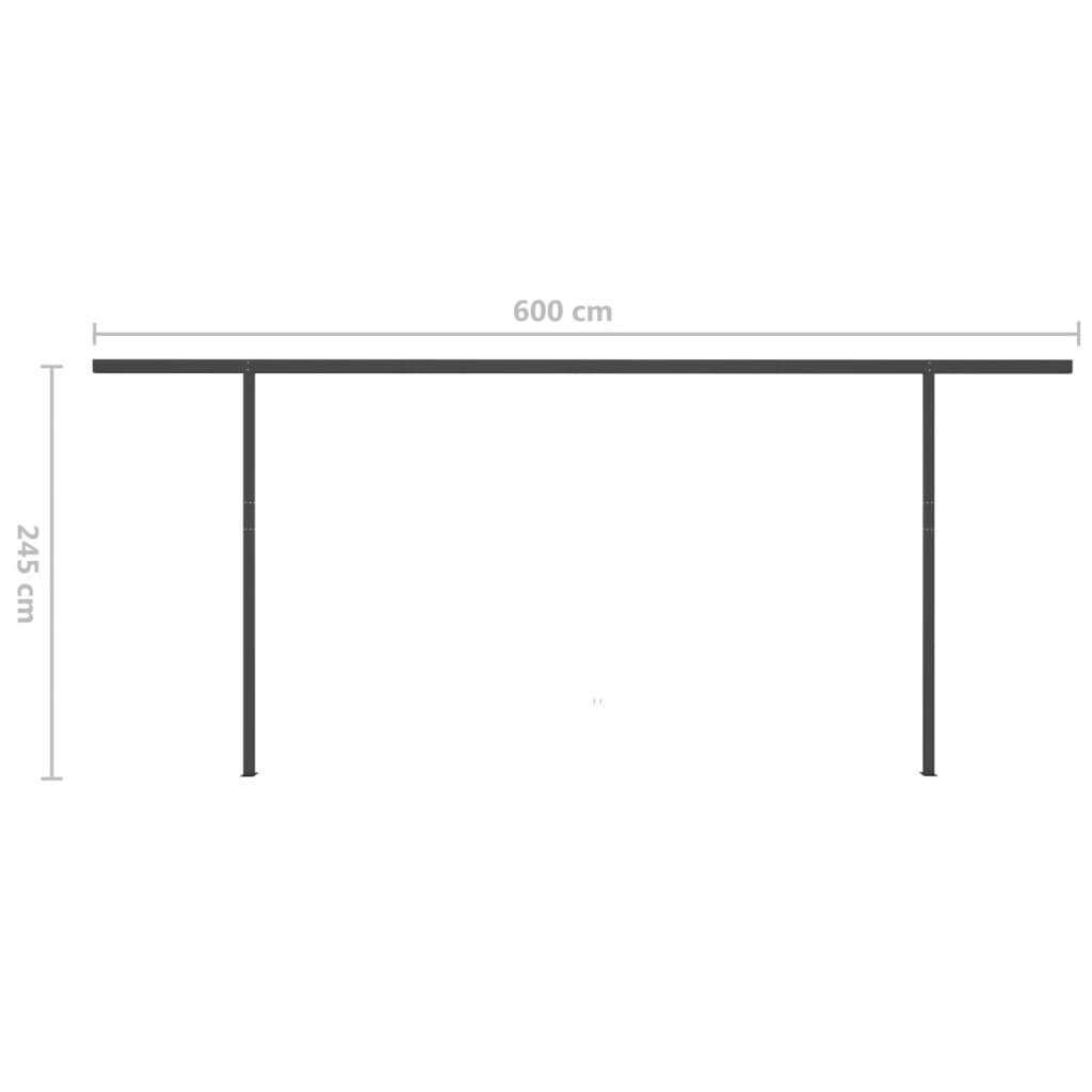 vidaXL Automatisk uttrekkbar markise med stolper 6x3,5 m antrasitt