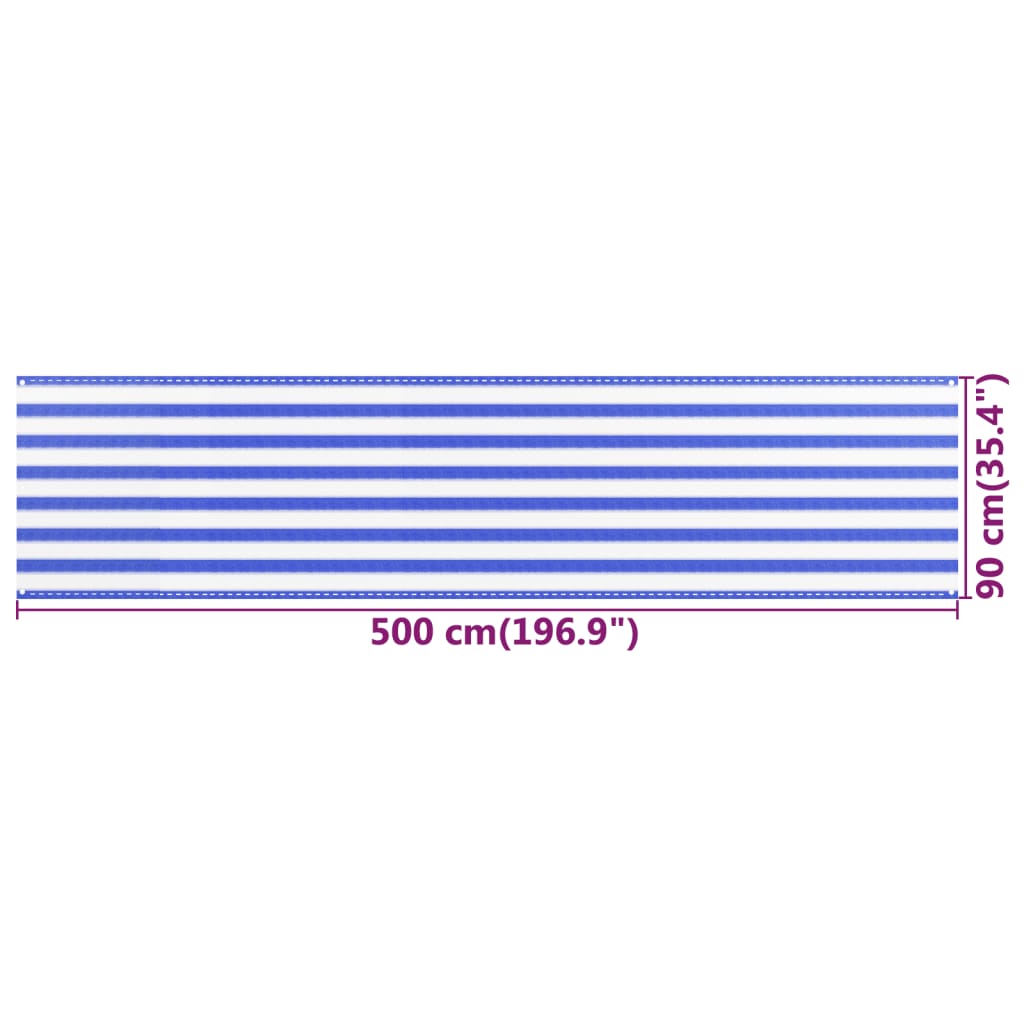 vidaXL Balkongskjerm blå og hvit 90x500 cm HDPE