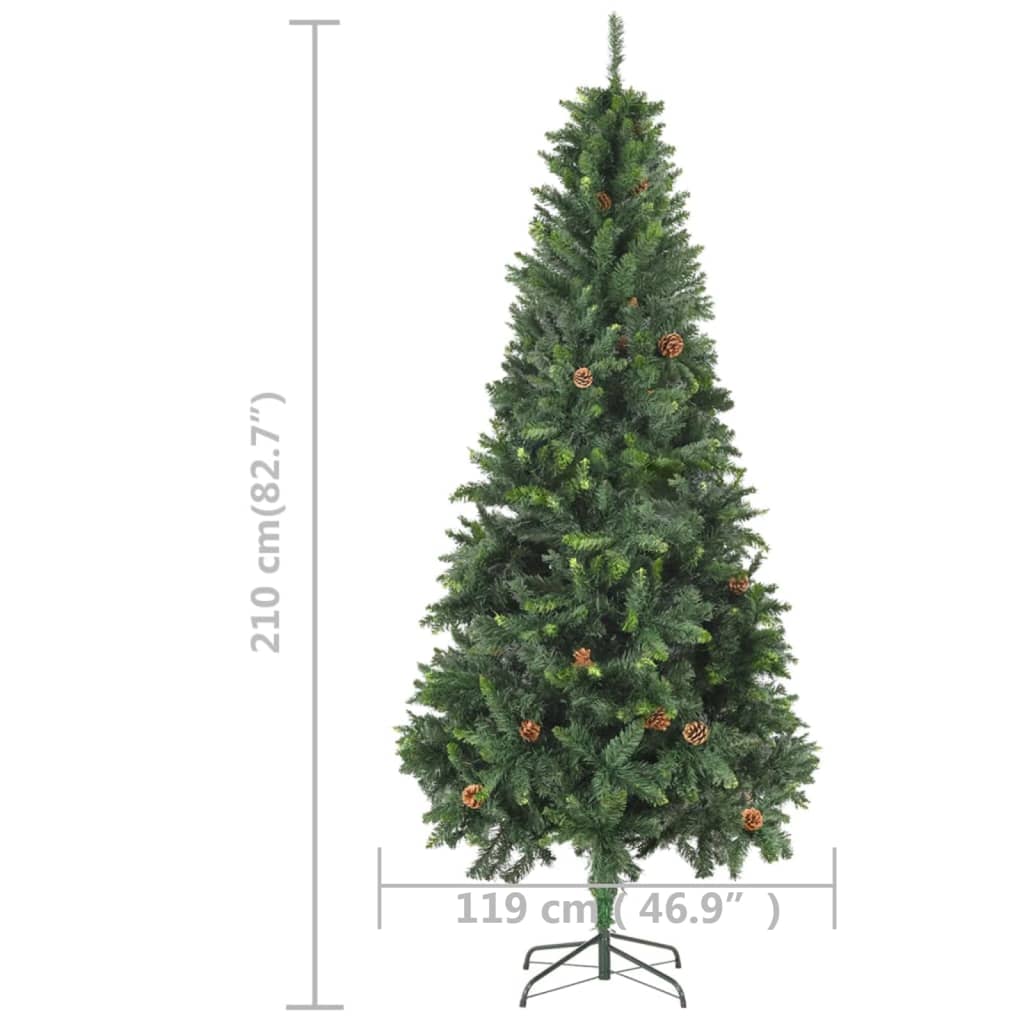 vidaXL Forhåndsbelyst kunstig juletre med kongler grønn 210 cm