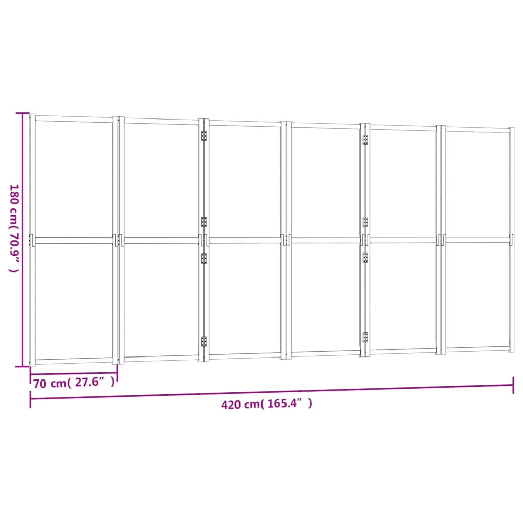 vidaXL Romdeler 6 paneler kremhvit 420x180 cm