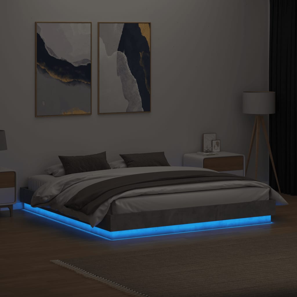 vidaXL Sengeramme med LED-lys betonggrå 180x200 cm