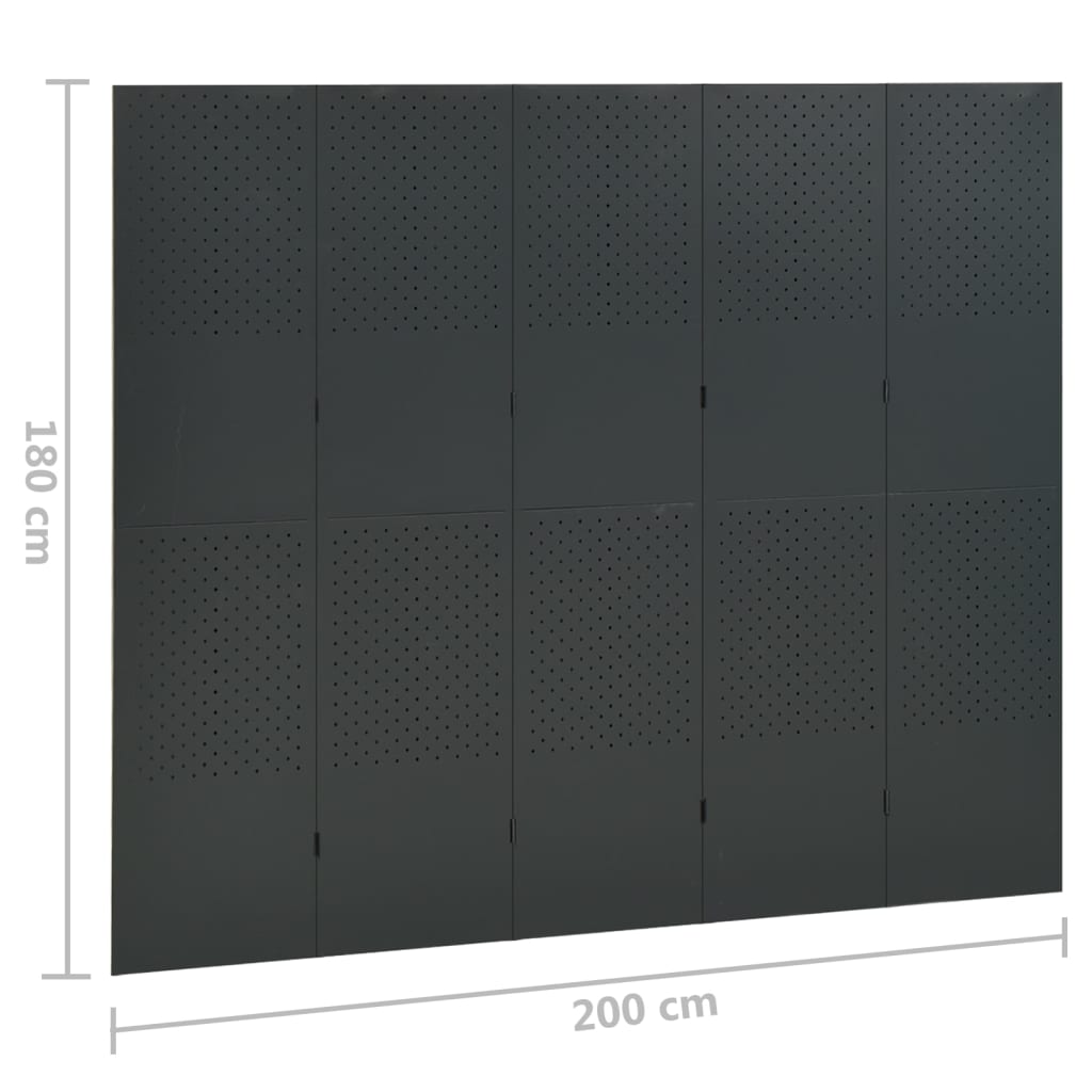 vidaXL Romdeler 5 paneler 2 stk antrasitt 200x180 cm stål
