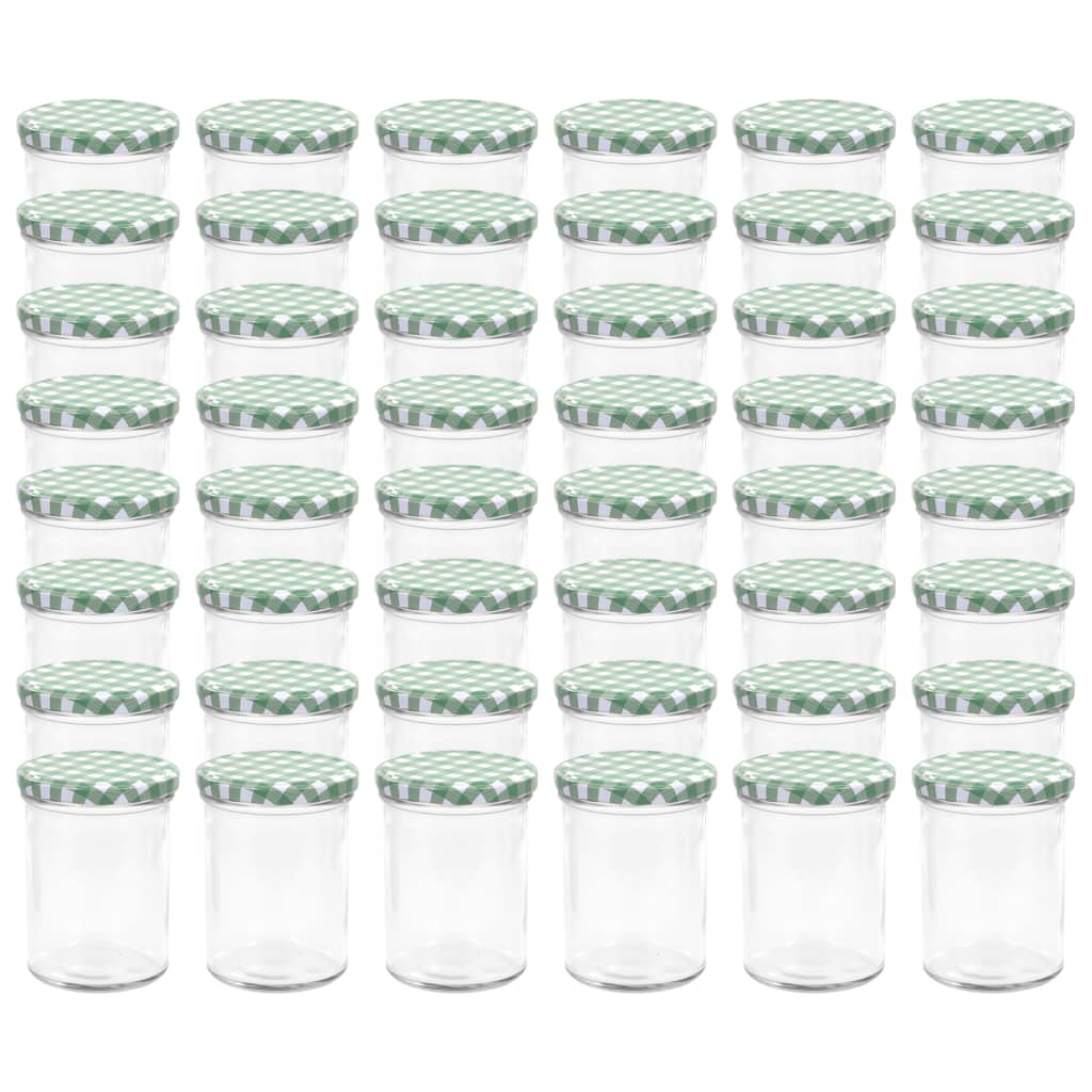vidaXL Syltetøyglass med hvite og grønne lokk 48 stk 400 ml