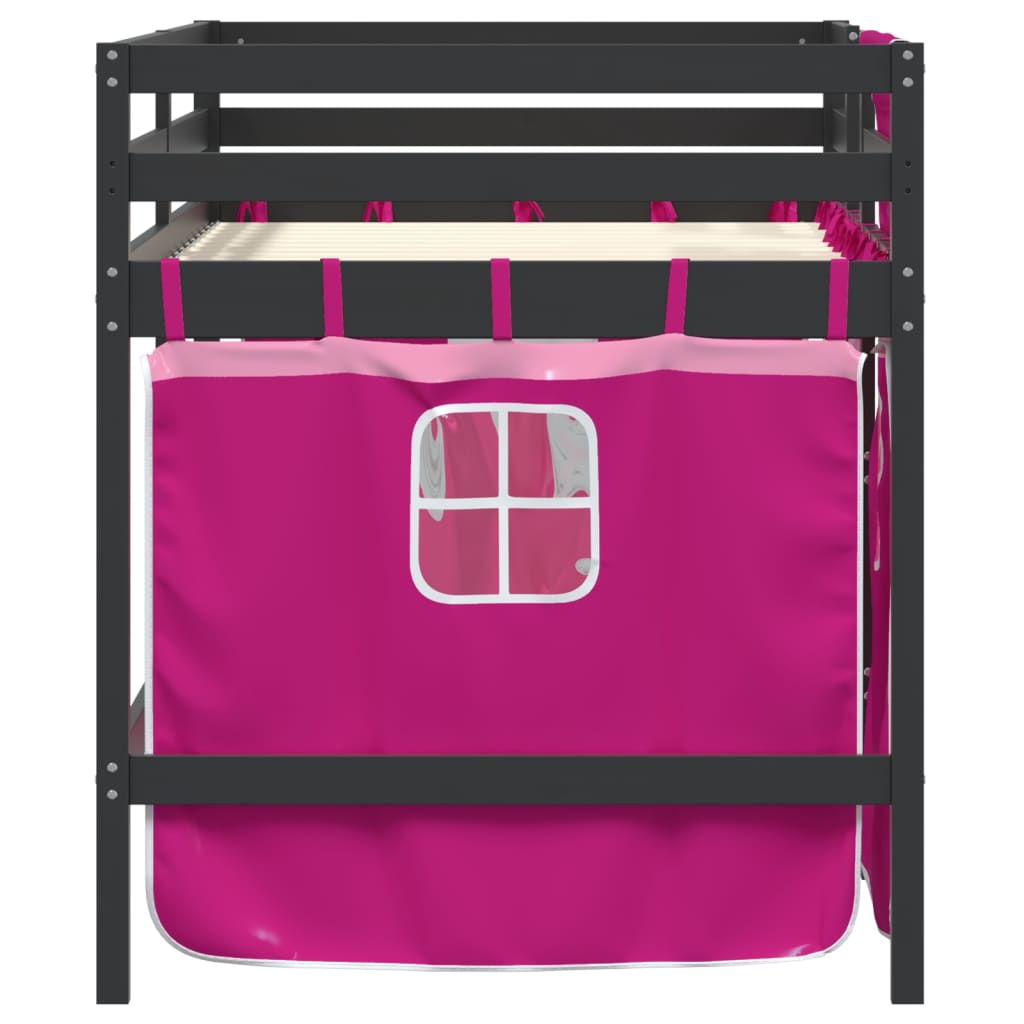 vidaXL Køyeseng for barn med gardiner rosa 90x190 cm heltre furu