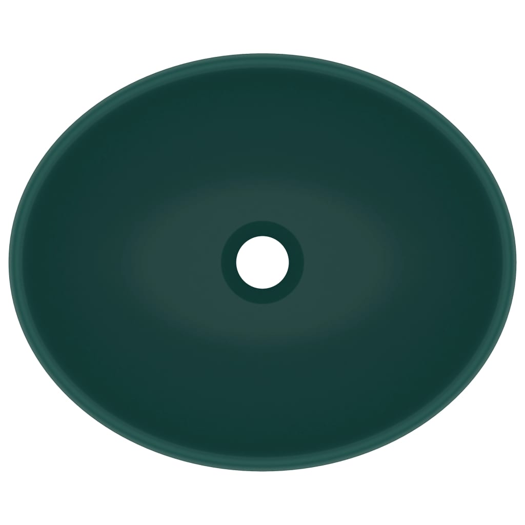 vidaXL Luksuriøs servant ovalformet matt mørkegrønn 40x33 cm keramisk