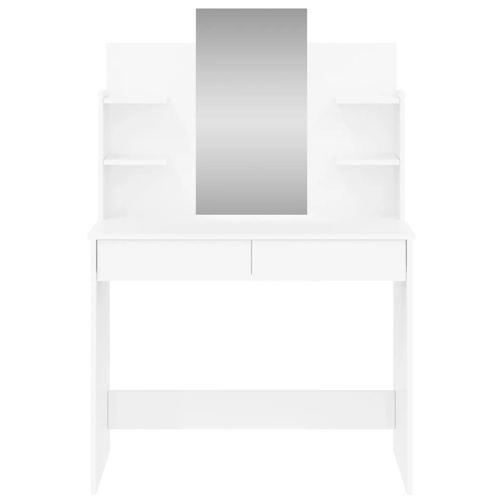 vidaXL Sminkebord med speil høyglans hvit 96x39x142 cm