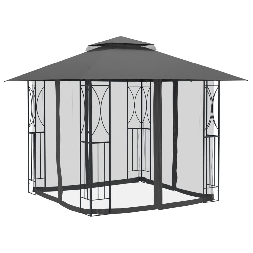 vidaXL Paviljong med sidevegger antrasitt 300x300x270 cm stål